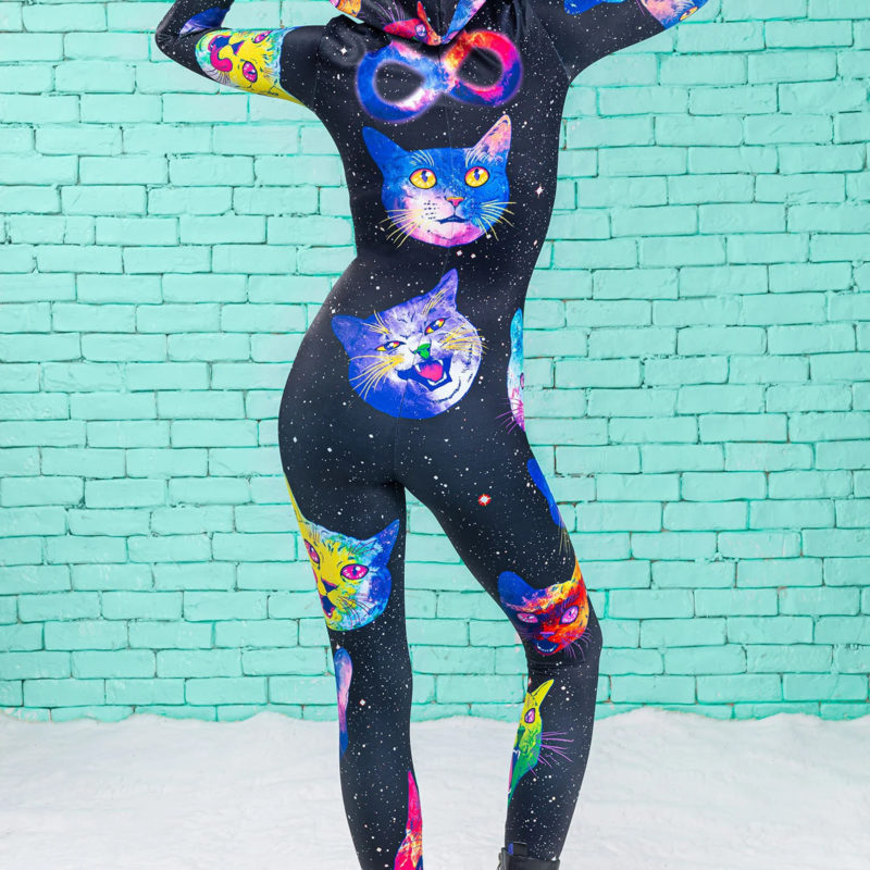 Womens Catsuit Adult Onesie Cosplay Costume Kawaii Clothing Rainbow Cats Costume Bodysuit